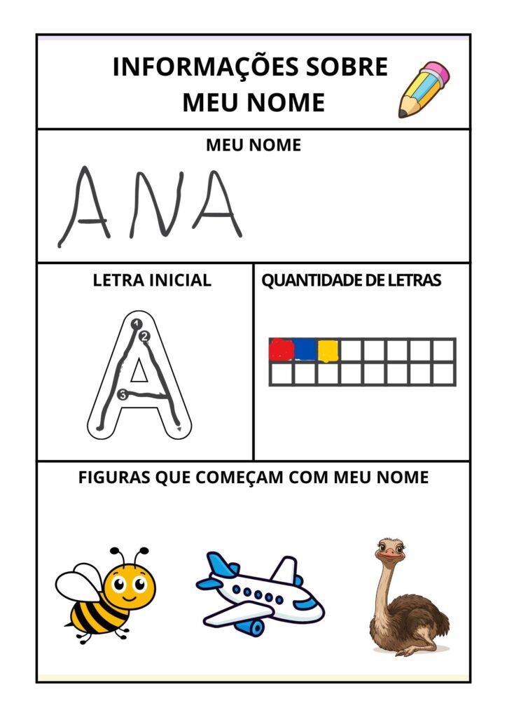 atividade com o nome educação infantil para imprimir