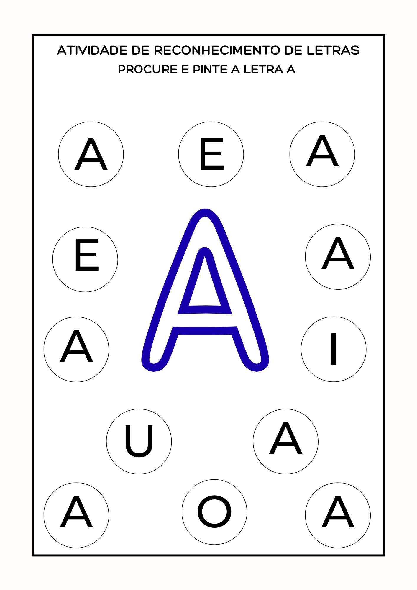 atividade de reconhecimento de letras para autismo alfabeto letra A para imprimir
