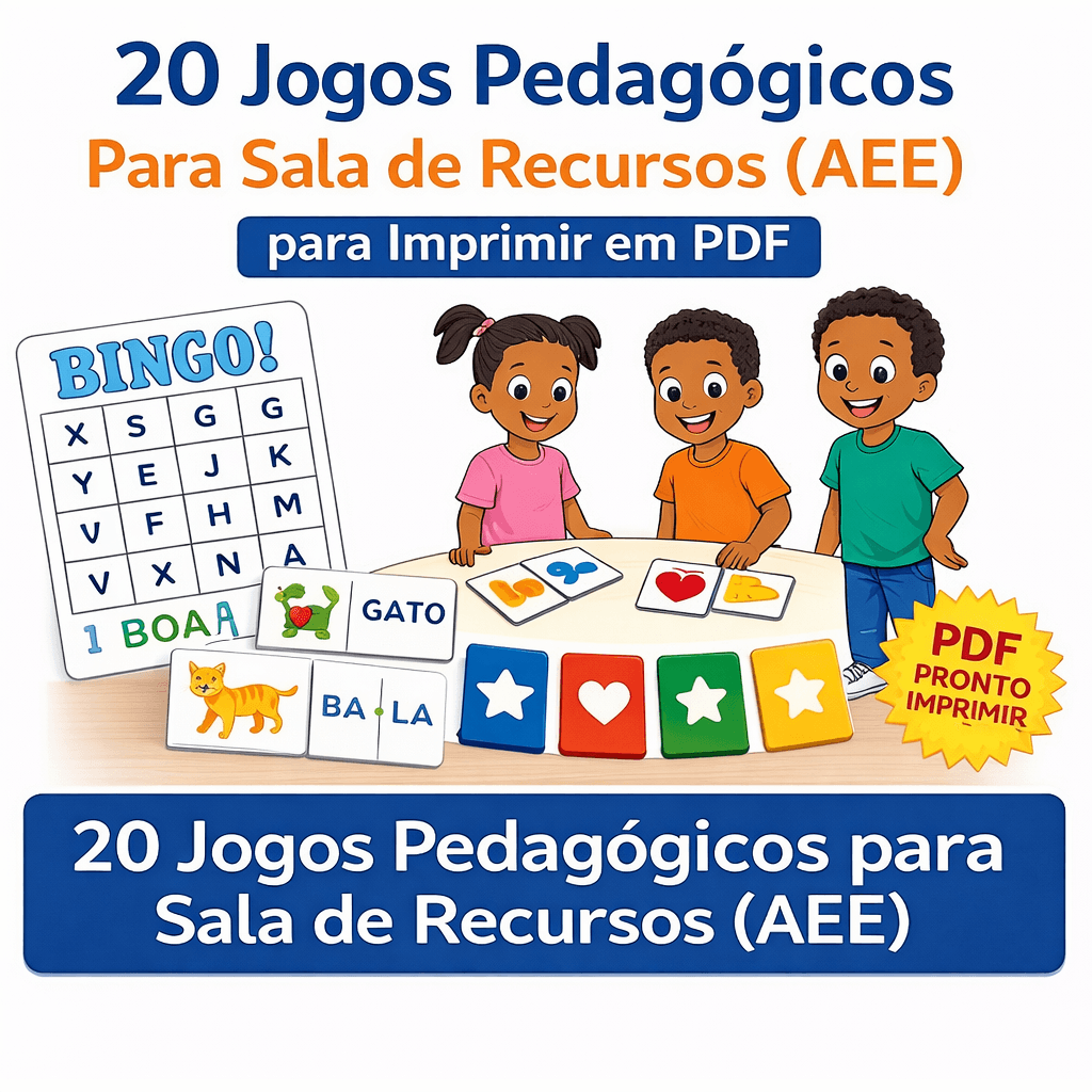 20 jogos pedagógicos para sala de recursos AEE em PDF para imprimir com atividades educativas