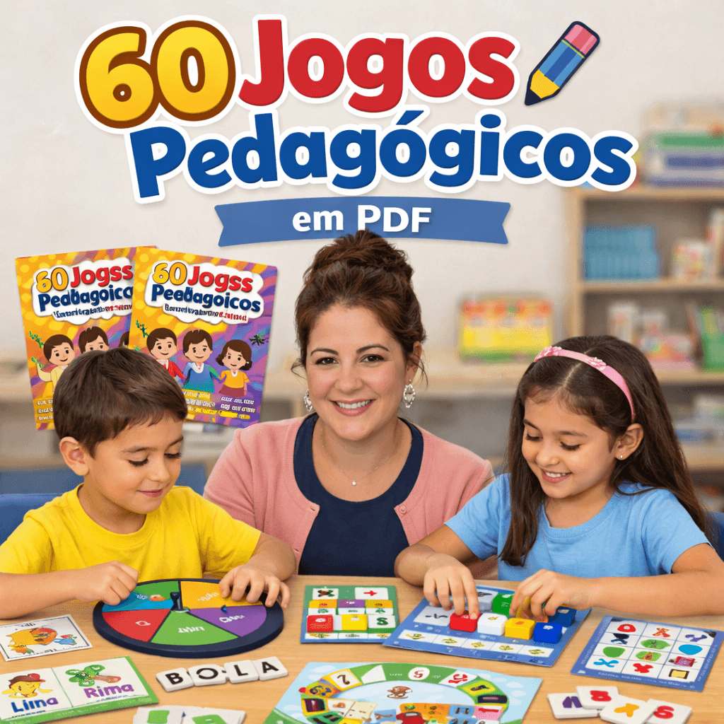 Professora aplicando jogos pedagógicos na sala de recursos com alunos para alfabetização