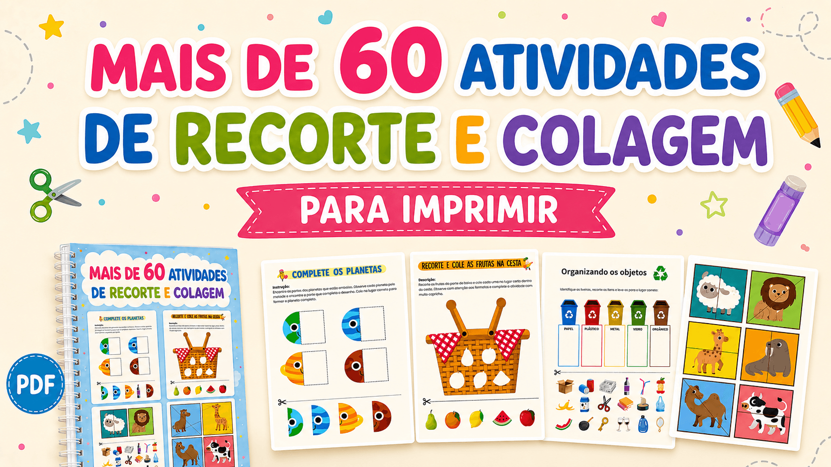 Mais de 60 atividades de recorte e colagem para Educação Infantil em PDF